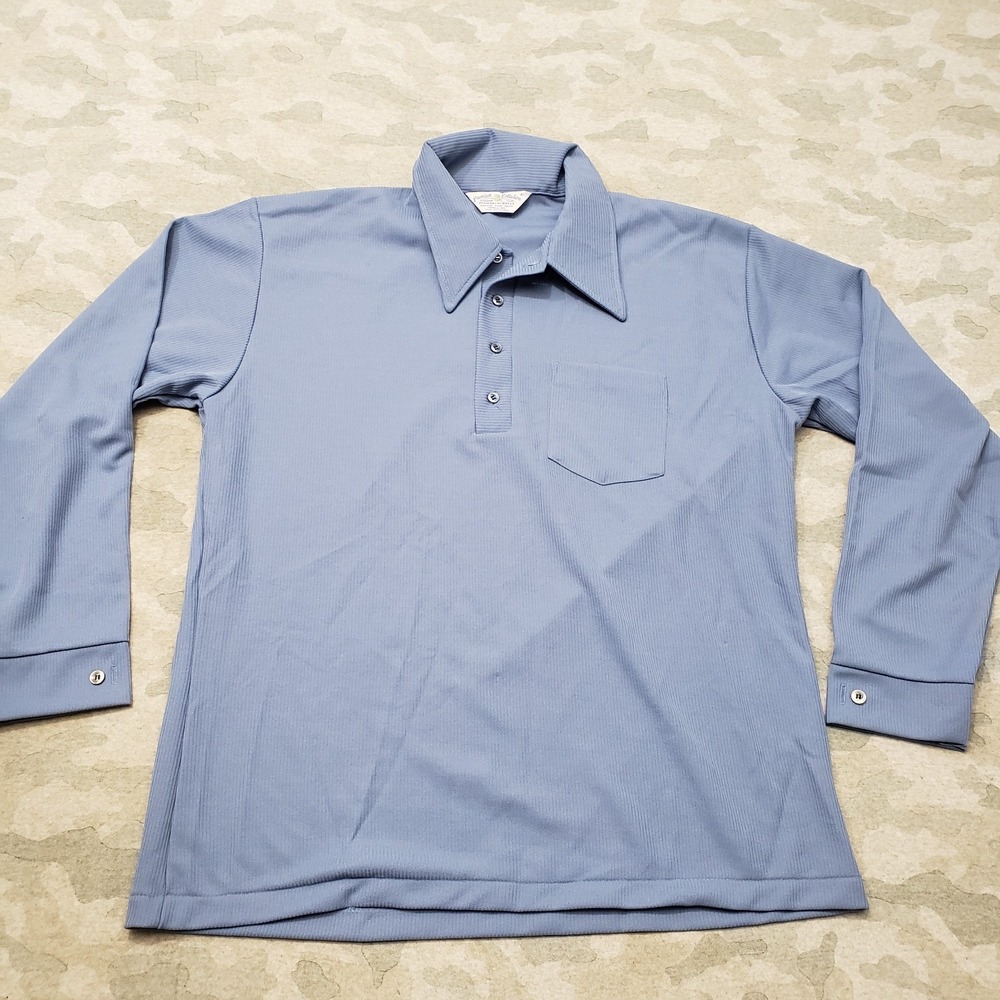 True Vintage Premium Collection Polo Shirt Mens XL Blue Long Sleeve NWT Ribbed